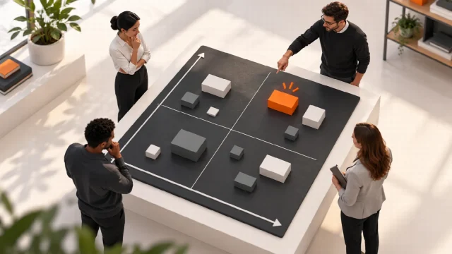 Four-quadrant project board with an orange priority marker.