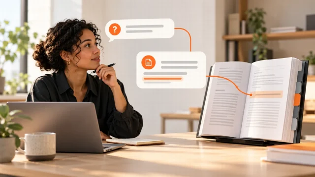 Employee question linked by an evidence trail to a specific manual page.